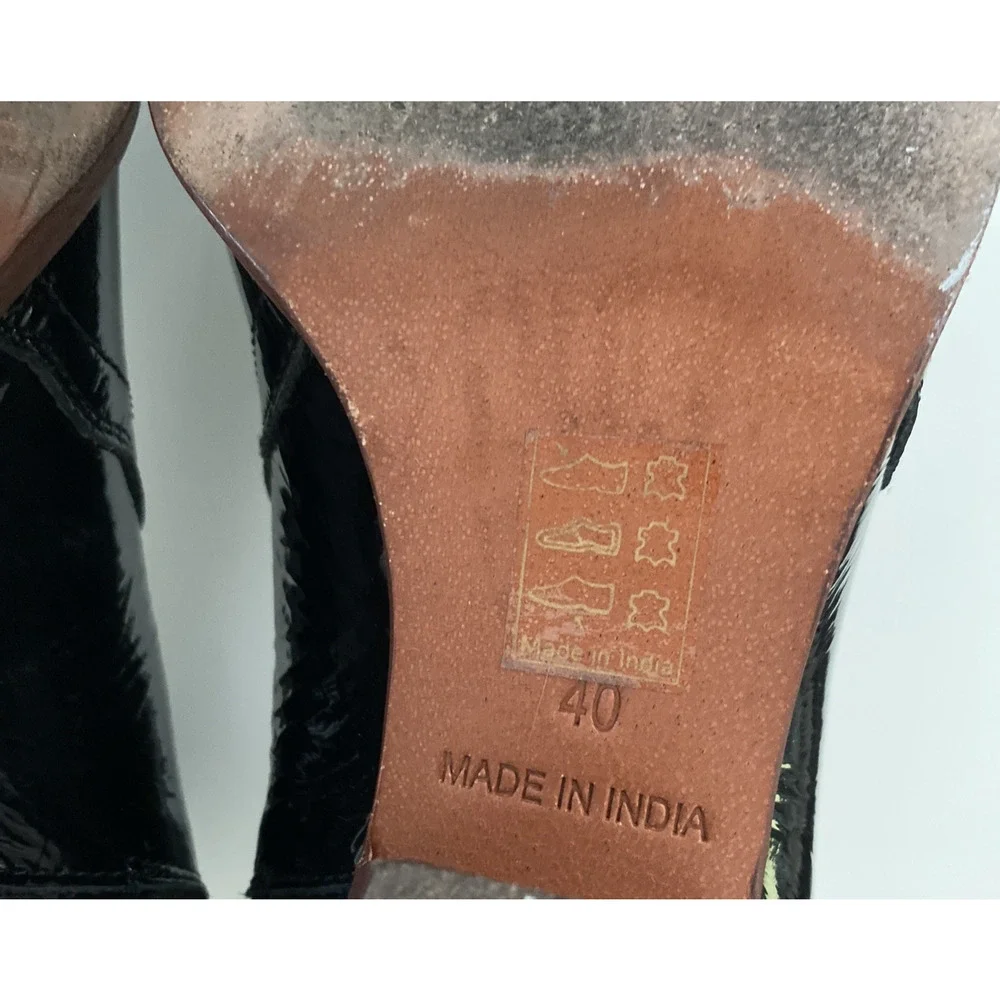 Free People New Frontier Western Boot Ankle Black Patent Leather Side Zip 40 9.5